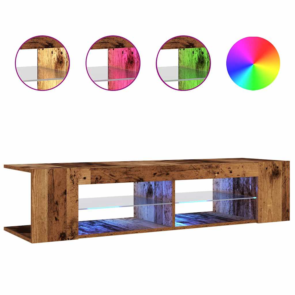 Tv-Benk Med Led-Lys Gammelt Tre 135X39X30 Cm Konstruert Tre