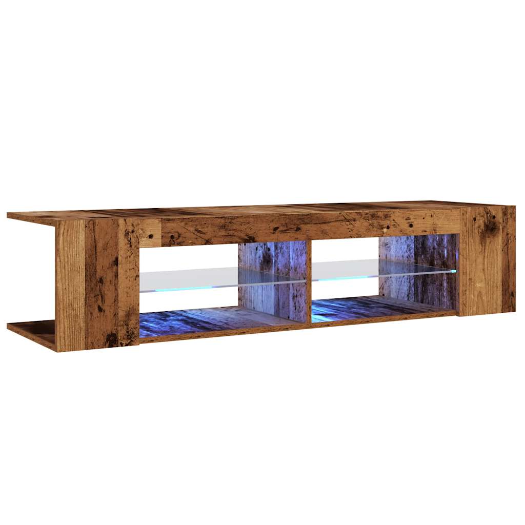 Tv-Benk Med Led-Lys Gammelt Tre 135X39X30 Cm Konstruert Tre