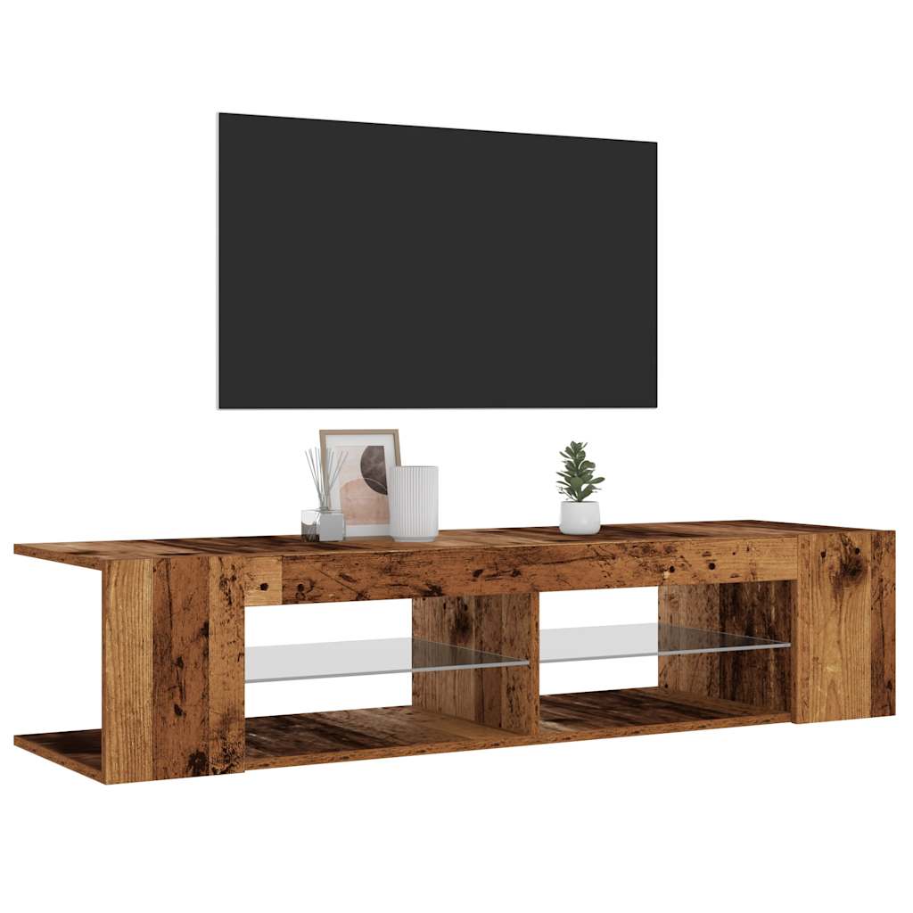 Tv-Benk Med Led-Lys Gammelt Tre 135X39X30 Cm Konstruert Tre