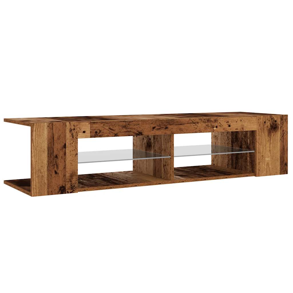 Tv-Benk Med Led-Lys Gammelt Tre 135X39X30 Cm Konstruert Tre