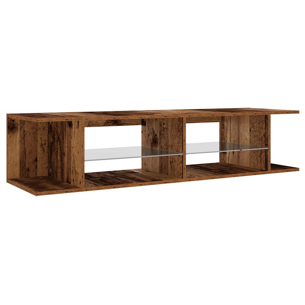 Tv-Benk Med Led-Lys Gammelt Tre 135X39X30 Cm Konstruert Tre