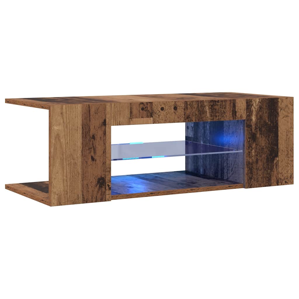 Tv-Benk Med Led-Lys Gammelt Tre 90X39X30 Cm Konstruert Tre
