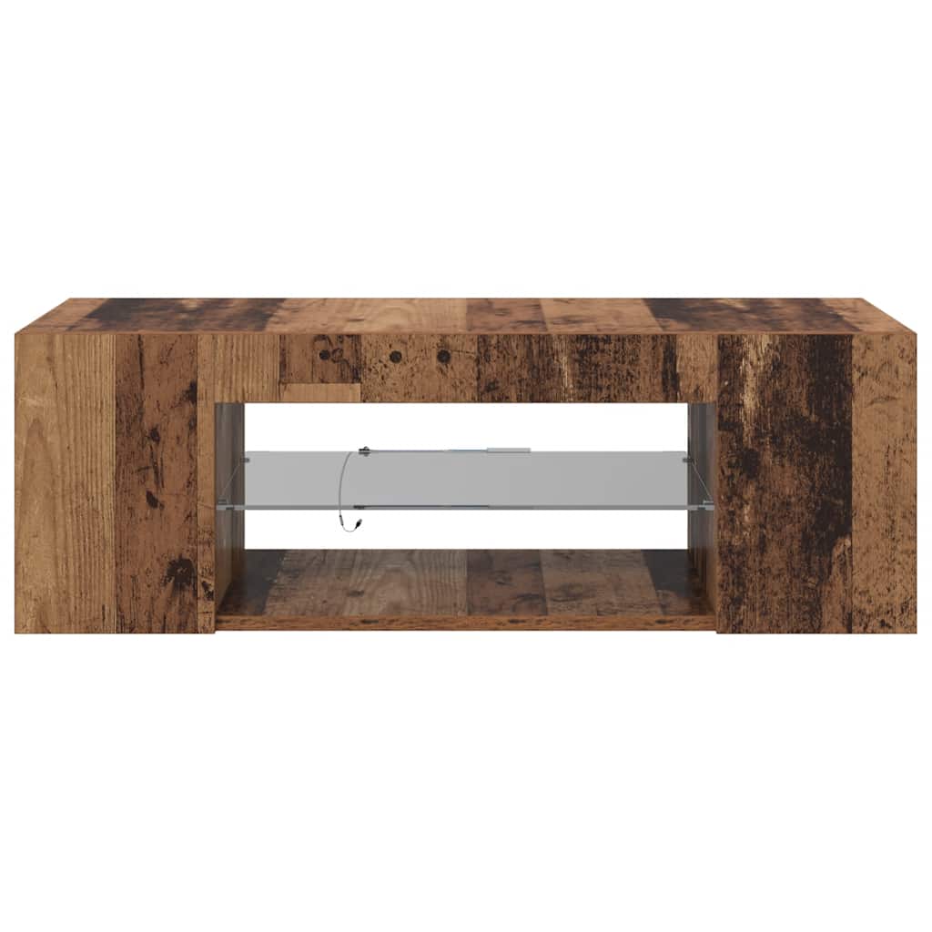 Tv-Benk Med Led-Lys Gammelt Tre 90X39X30 Cm Konstruert Tre