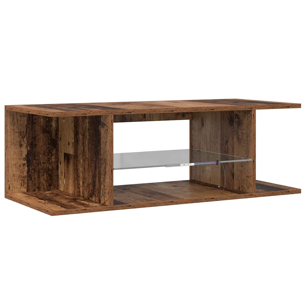 Tv-Benk Med Led-Lys Gammelt Tre 90X39X30 Cm Konstruert Tre
