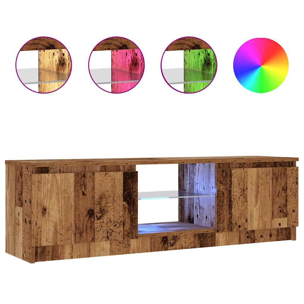 Tv-Benk Med Led-Lys Gammelt Tre 120X30X36 Cm Konstruert Tre