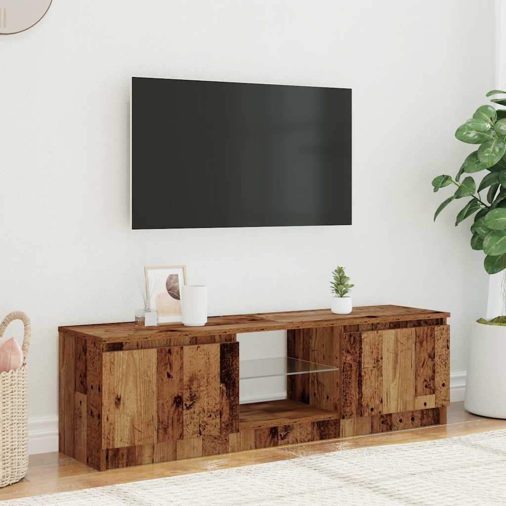 Tv-Benk Med Led-Lys Gammelt Tre 120X30X36 Cm Konstruert Tre