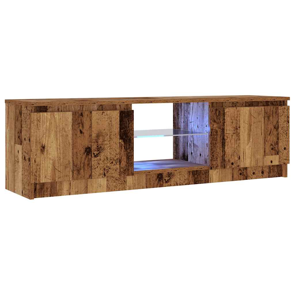 Tv-Benk Med Led-Lys Gammelt Tre 120X30X36 Cm Konstruert Tre
