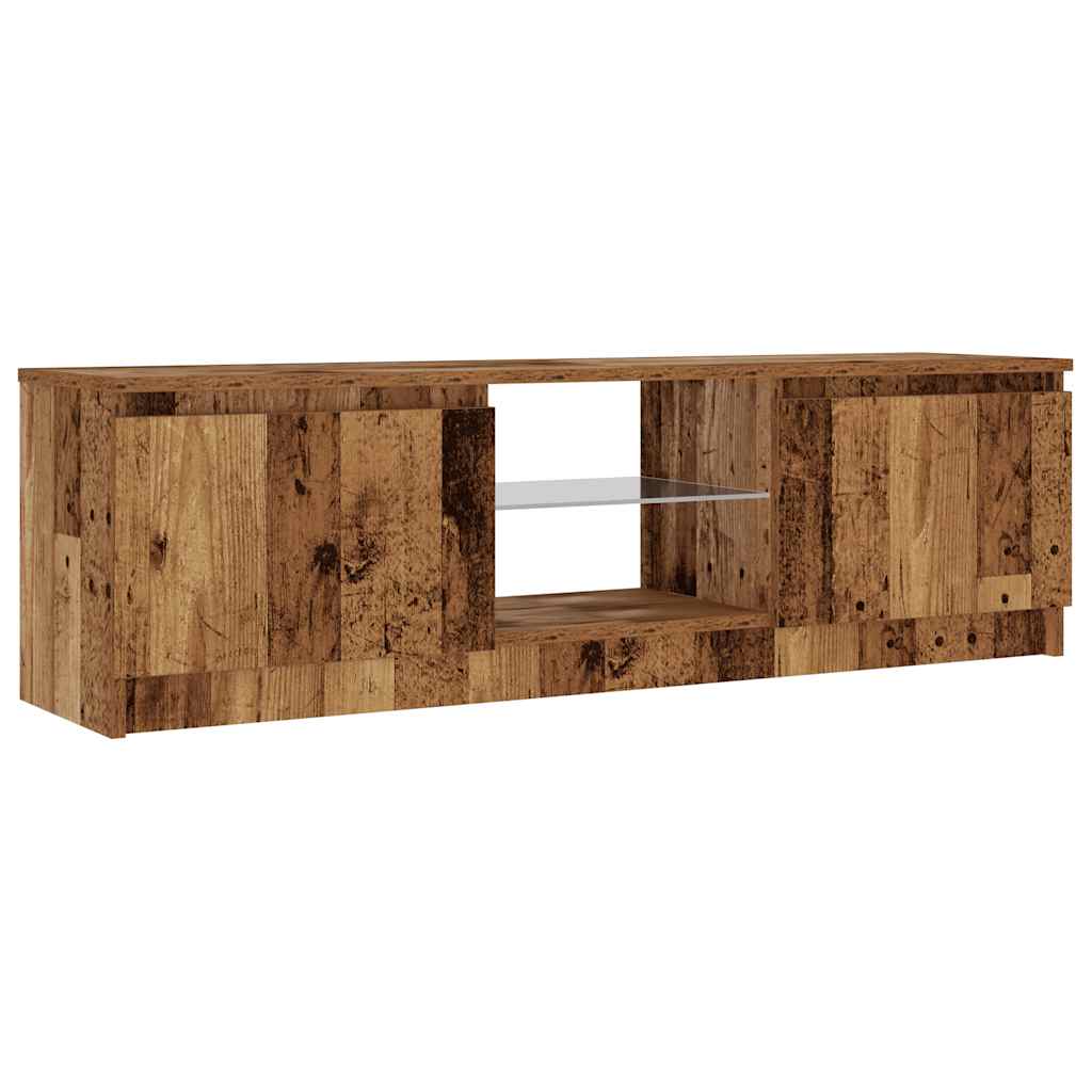 Tv-Benk Med Led-Lys Gammelt Tre 120X30X36 Cm Konstruert Tre