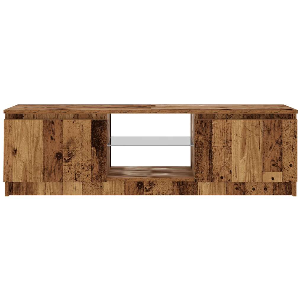 Tv-Benk Med Led-Lys Gammelt Tre 120X30X36 Cm Konstruert Tre