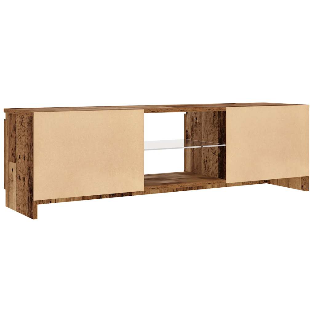 Tv-Benk Med Led-Lys Gammelt Tre 120X30X36 Cm Konstruert Tre