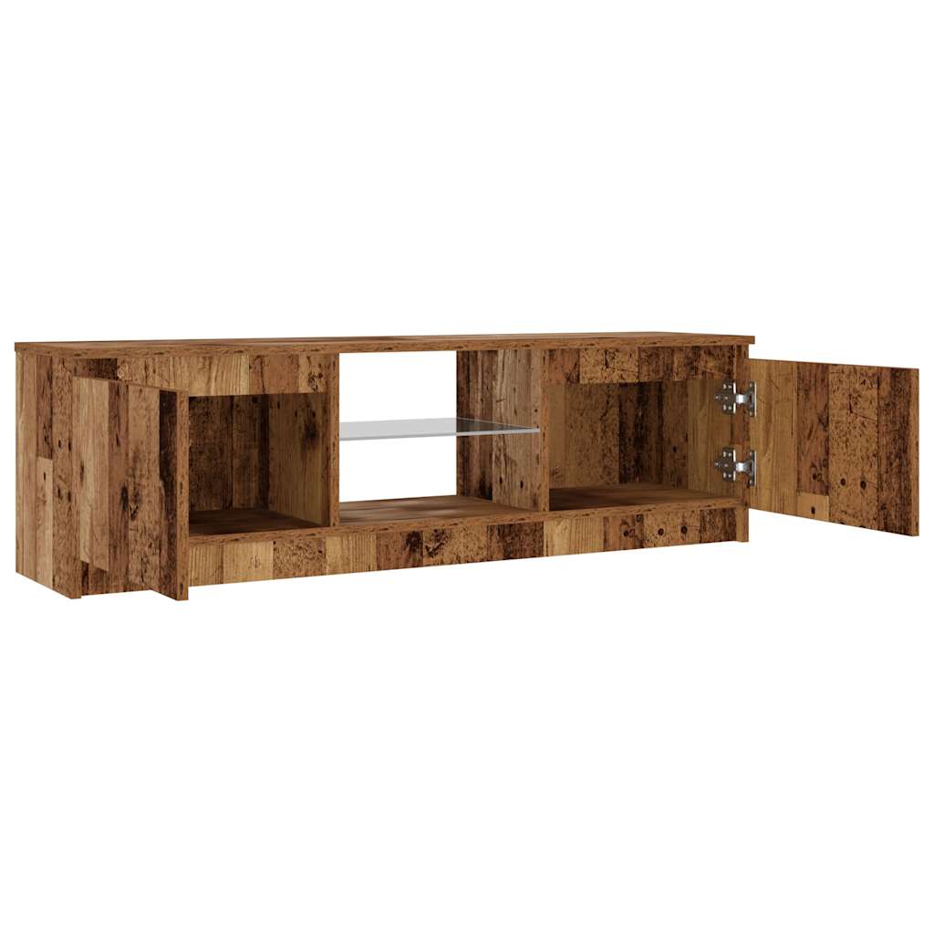 Tv-Benk Med Led-Lys Gammelt Tre 120X30X36 Cm Konstruert Tre