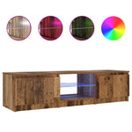Tv-Benk Med Led-Lys Gammelt Tre 140X40X36 Cm Konstruert Tre