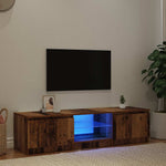 Tv-Benk Med Led-Lys Gammelt Tre 140X40X36 Cm Konstruert Tre