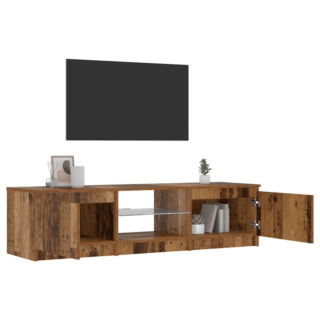 Tv-Benk Med Led-Lys Gammelt Tre 140X40X36 Cm Konstruert Tre