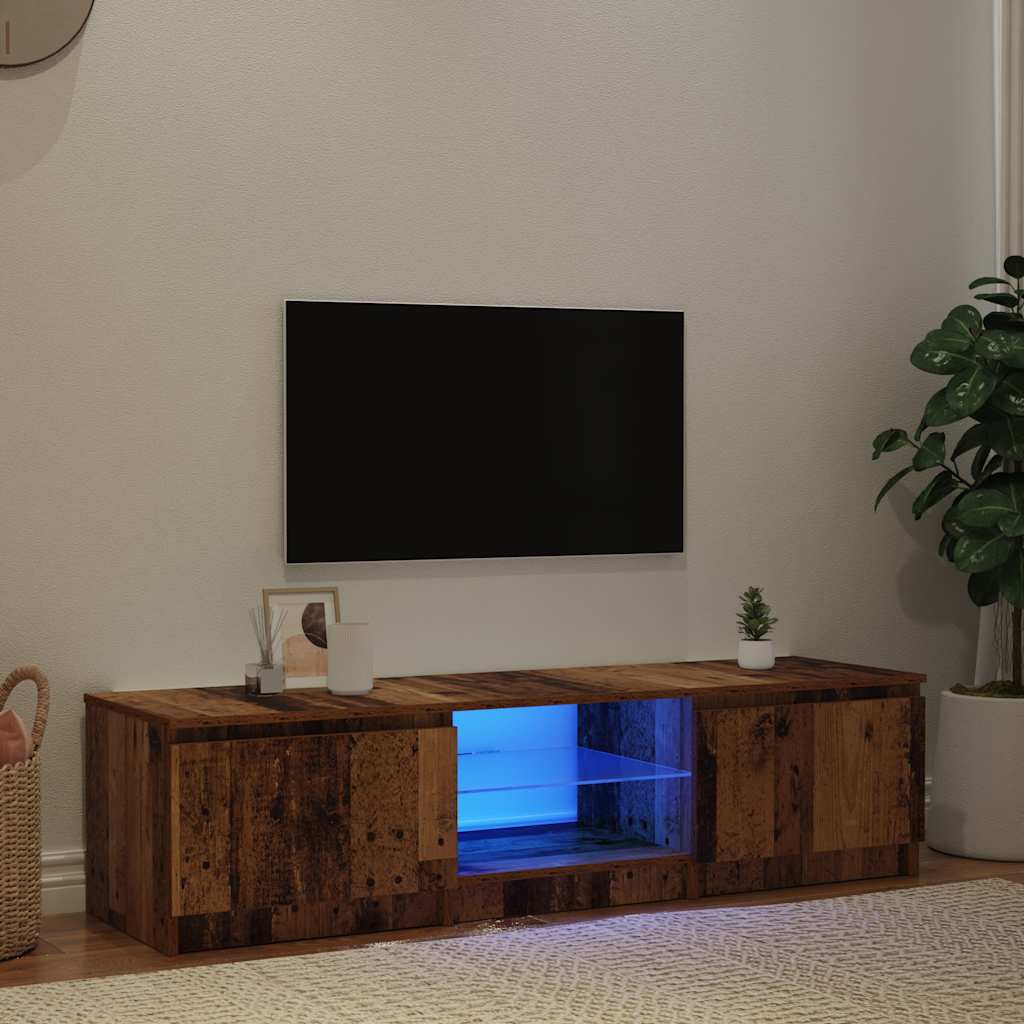 Tv-Benk Med Led-Lys Gammelt Tre 140X40X36 Cm Konstruert Tre