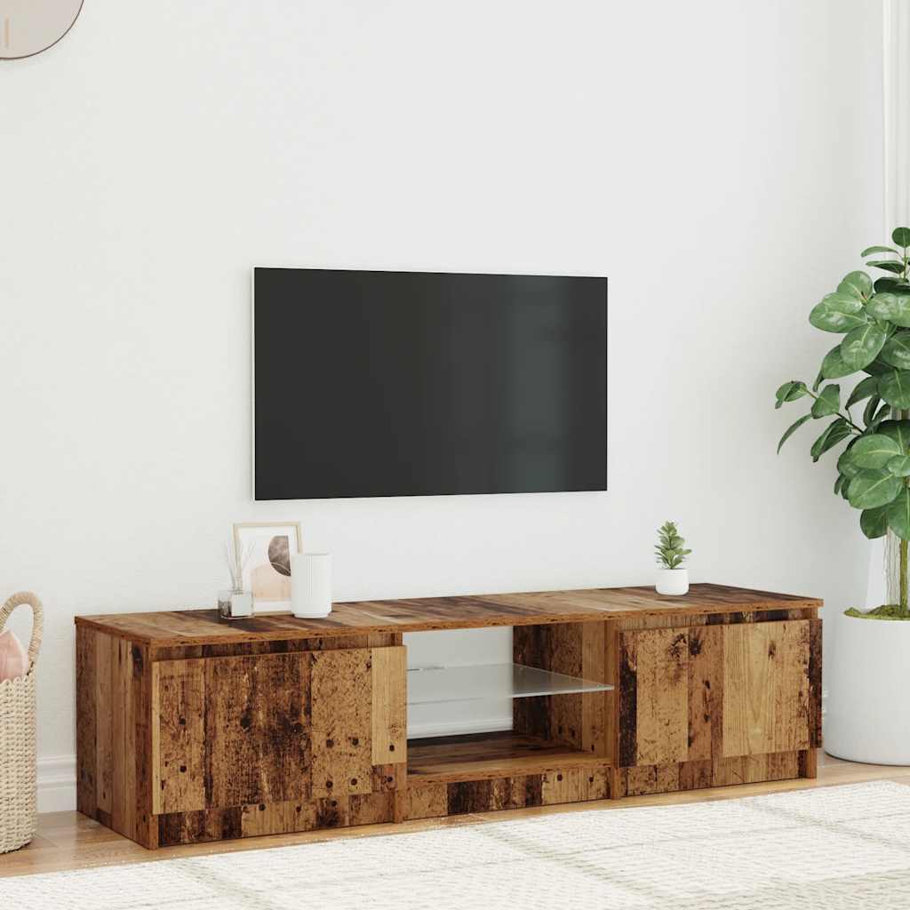 Tv-Benk Med Led-Lys Gammelt Tre 140X40X36 Cm Konstruert Tre