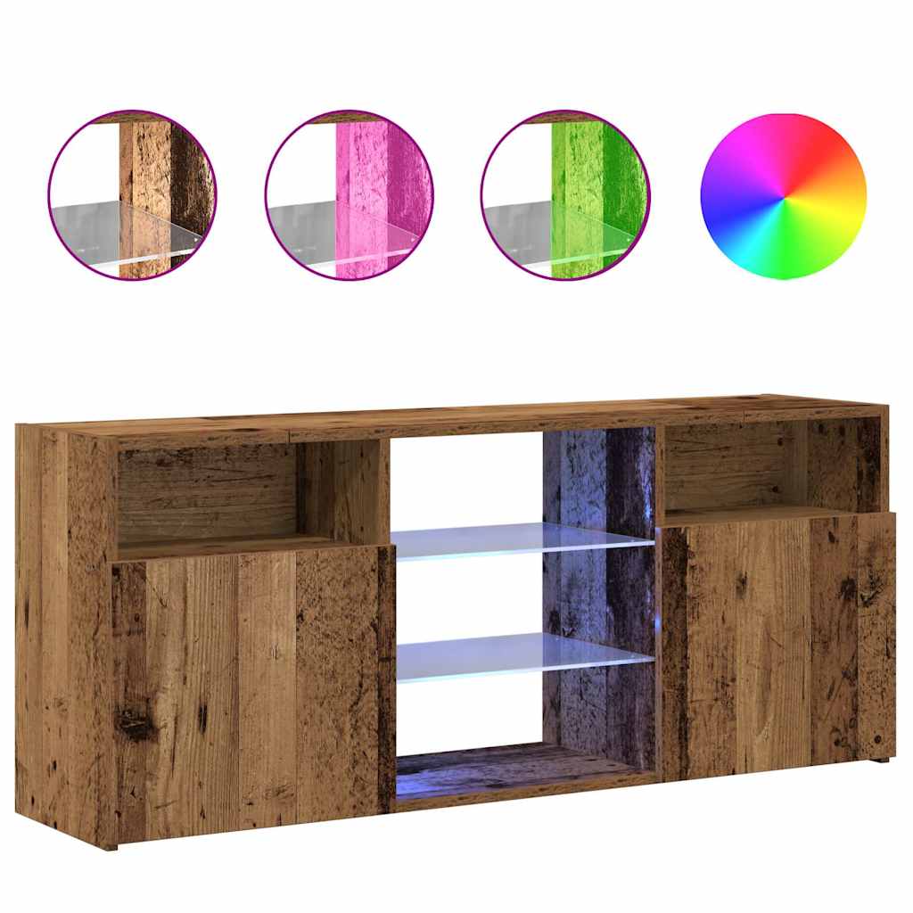 Tv-Benk Med Led-Lys Gammelt Tre 120X30X50 Cm Konstruert Tre