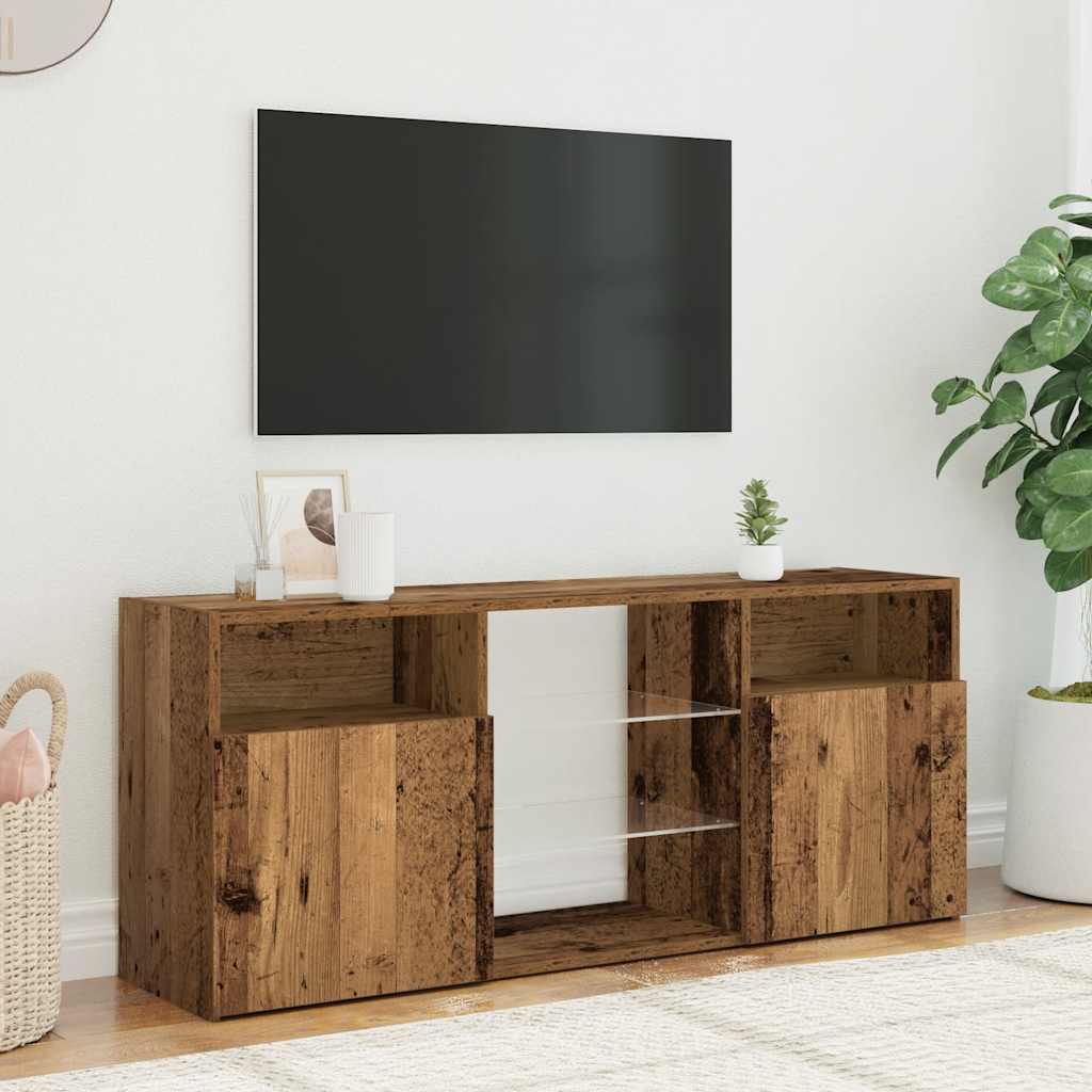 Tv-Benk Med Led-Lys Gammelt Tre 120X30X50 Cm Konstruert Tre