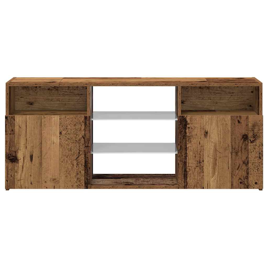 Tv-Benk Med Led-Lys Gammelt Tre 120X30X50 Cm Konstruert Tre