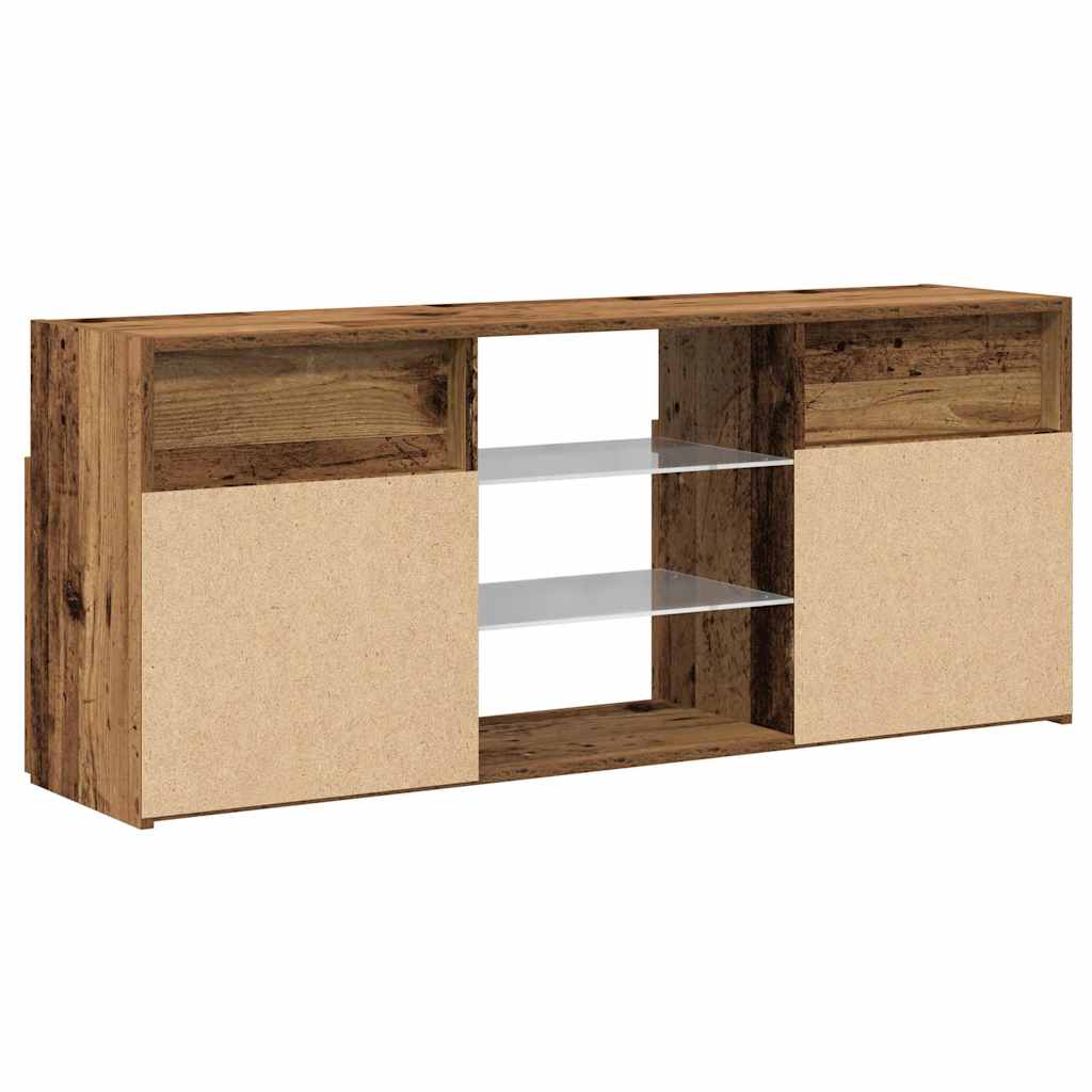 Tv-Benk Med Led-Lys Gammelt Tre 120X30X50 Cm Konstruert Tre