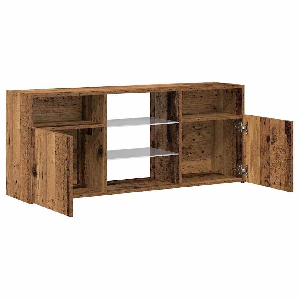 Tv-Benk Med Led-Lys Gammelt Tre 120X30X50 Cm Konstruert Tre