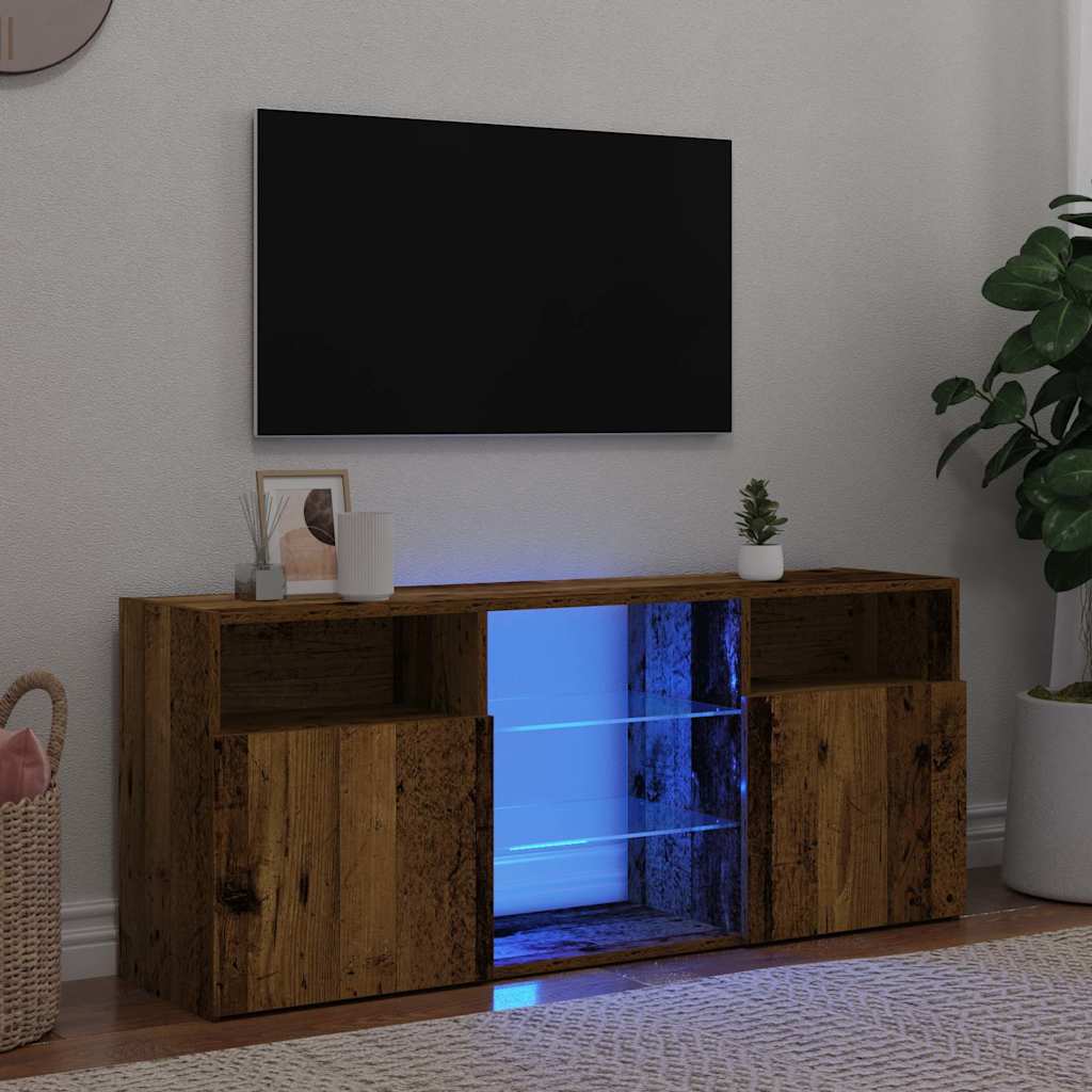 Tv-Benk Med Led-Lys Gammelt Tre 120X30X50 Cm Konstruert Tre