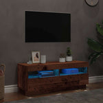 Tv-Benk Med Led-Lys Gammelt Tre 100X35X40 Cm Konstruert Tre