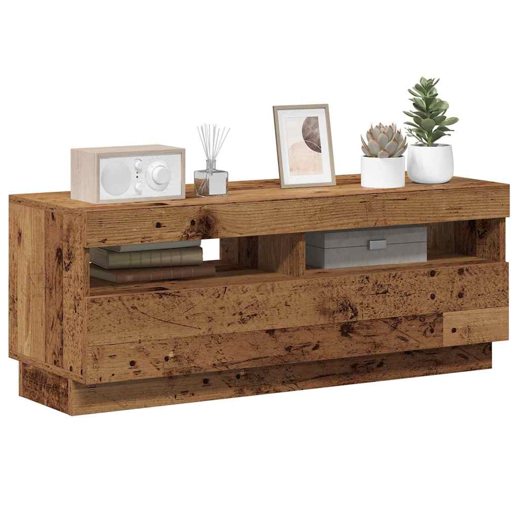 Tv-Benk Med Led-Lys Gammelt Tre 100X35X40 Cm Konstruert Tre