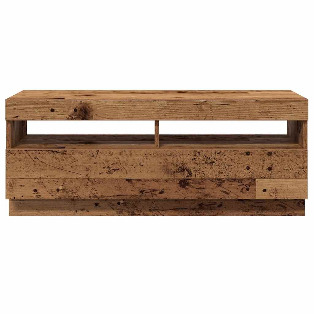 Tv-Benk Med Led-Lys Gammelt Tre 100X35X40 Cm Konstruert Tre