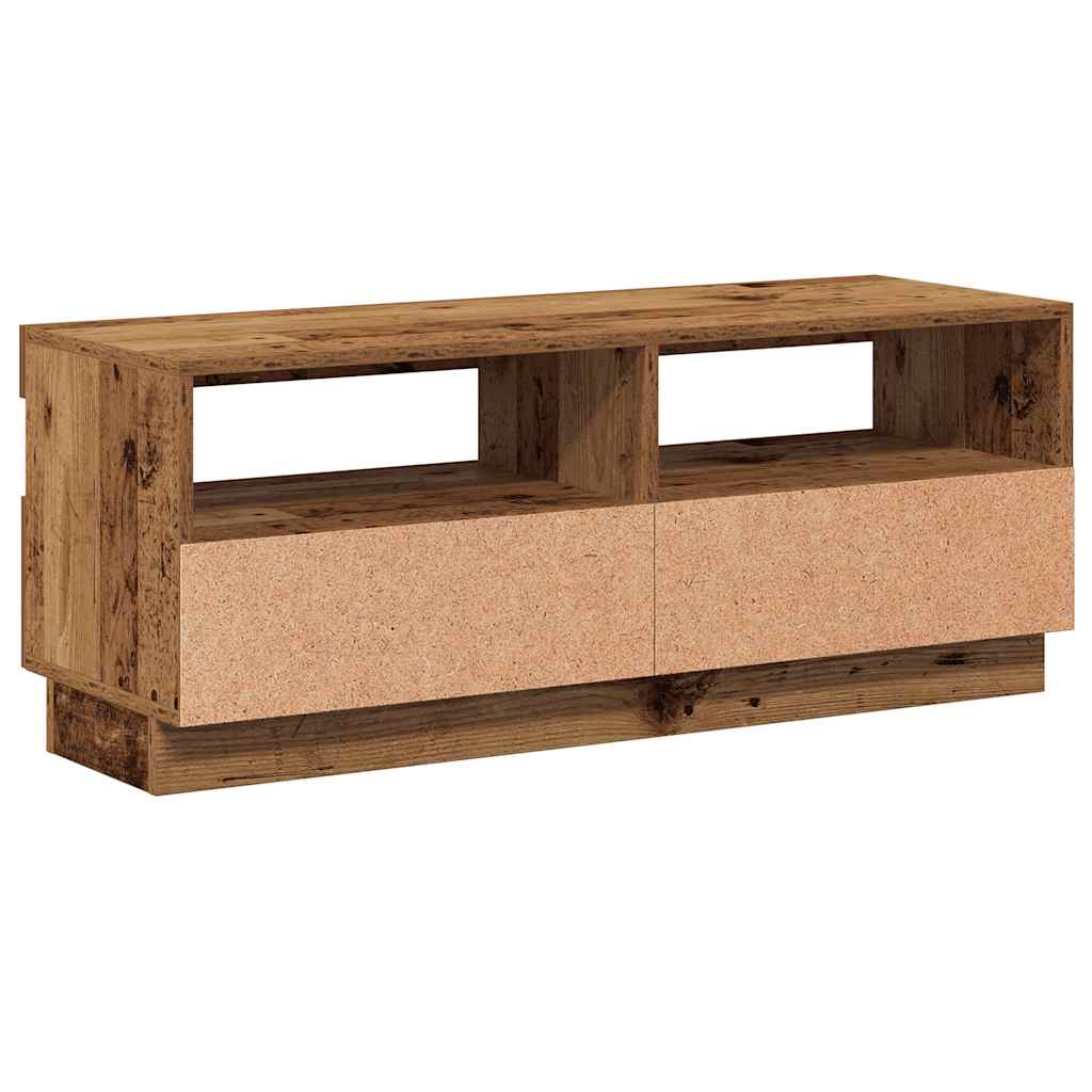 Tv-Benk Med Led-Lys Gammelt Tre 100X35X40 Cm Konstruert Tre