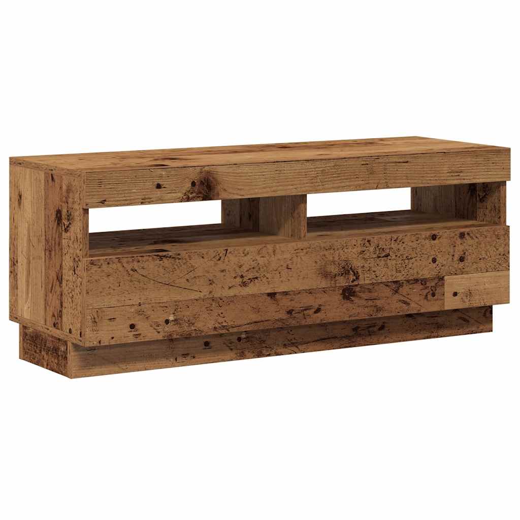 Tv-Benk Med Led-Lys Gammelt Tre 100X35X40 Cm Konstruert Tre