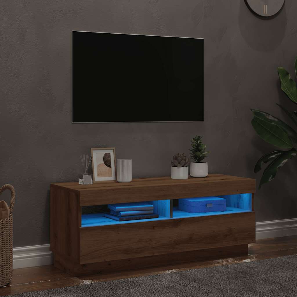 Tv-Benk Med Led-Lys Artisan Eik 100X35X40 Cm Konstruert Tre