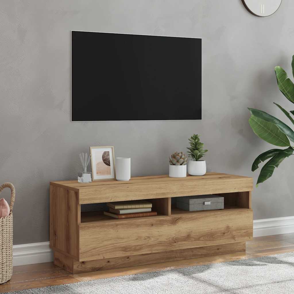 Tv-Benk Med Led-Lys Artisan Eik 100X35X40 Cm Konstruert Tre