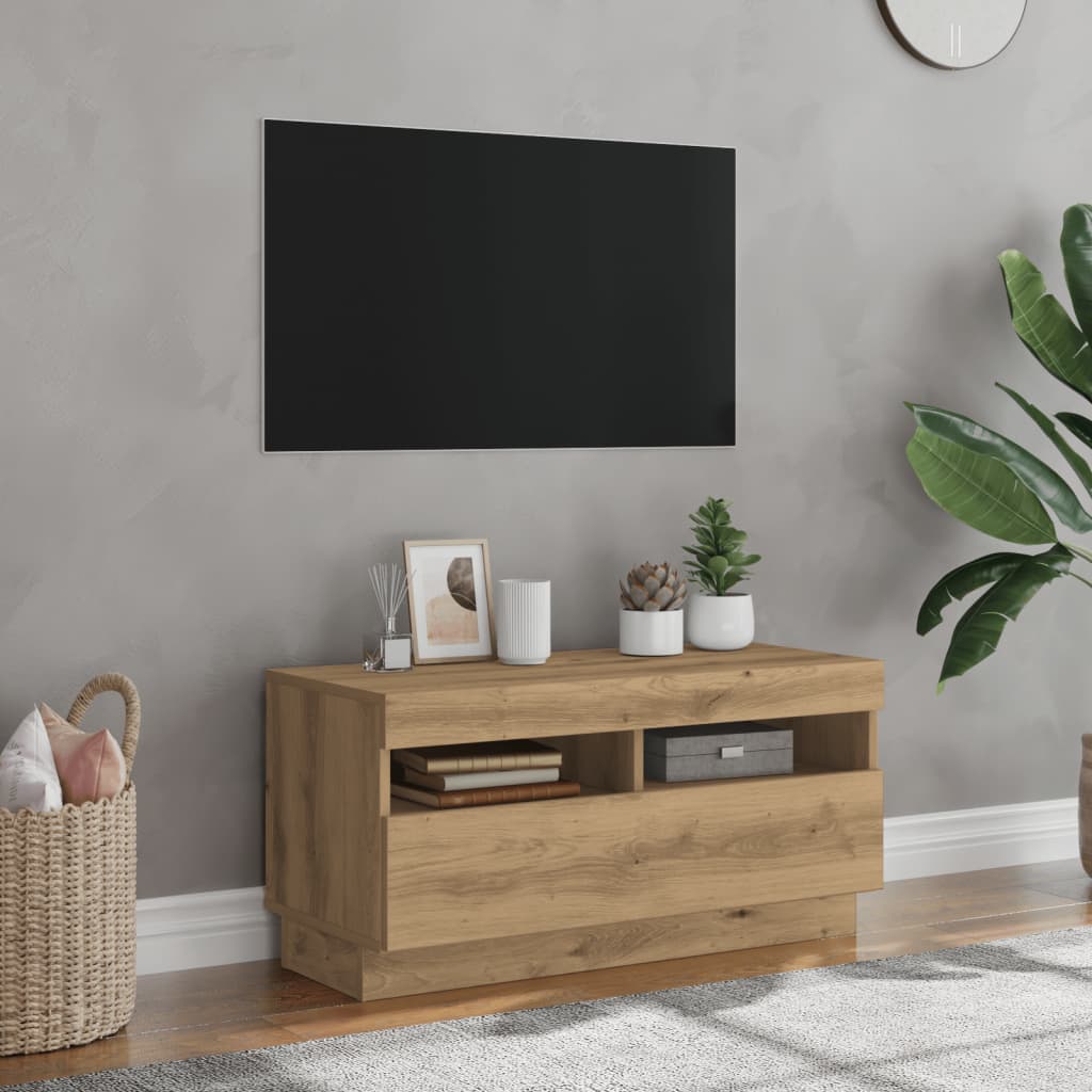 Tv-Benk Med Led-Lys Artisan Eik 80X35X40 Cm Konstruert Tre