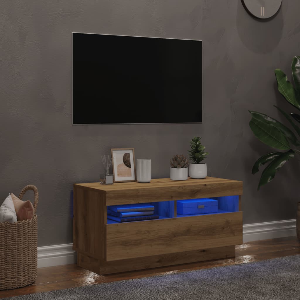 Tv-Benk Med Led-Lys Artisan Eik 80X35X40 Cm Konstruert Tre