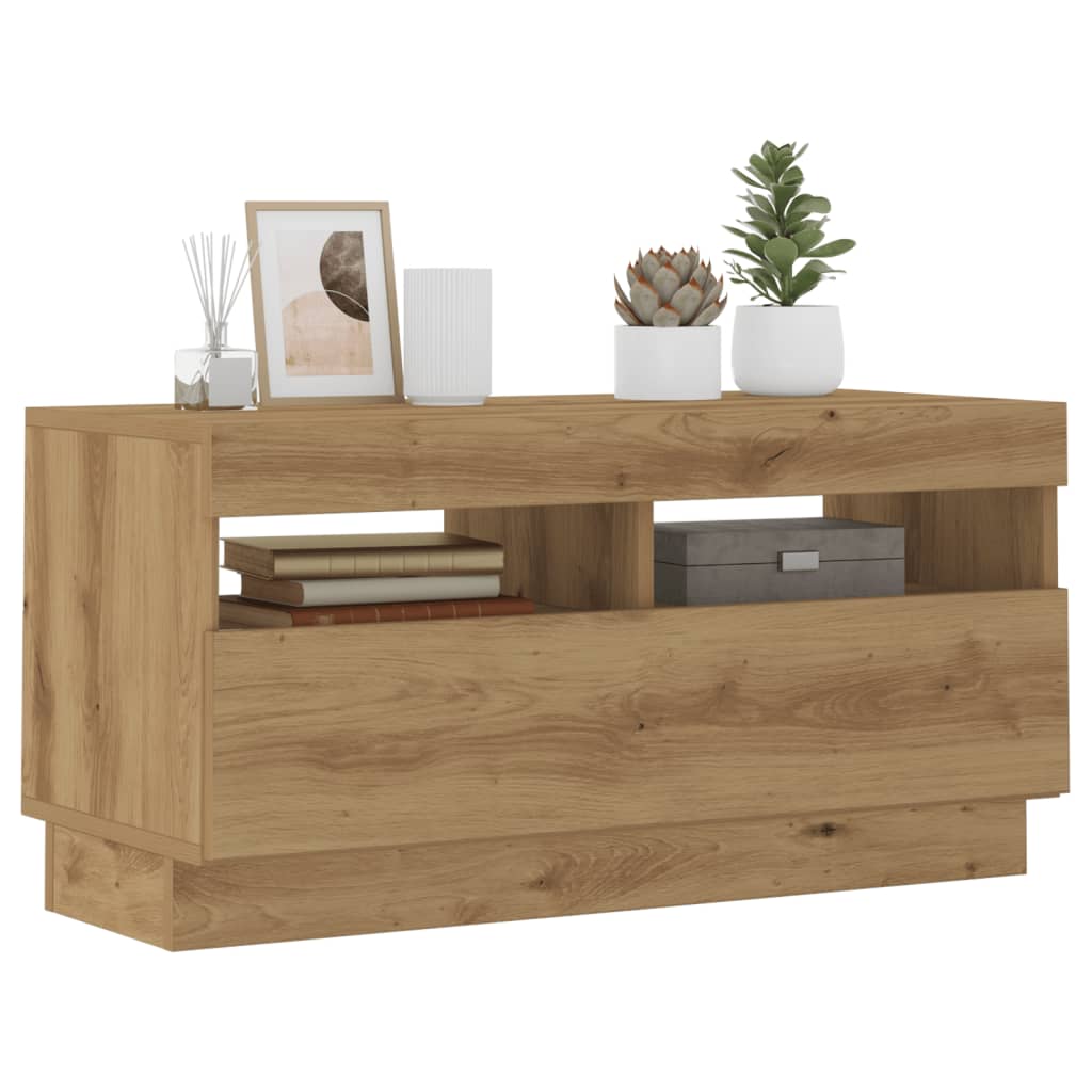Tv-Benk Med Led-Lys Artisan Eik 80X35X40 Cm Konstruert Tre