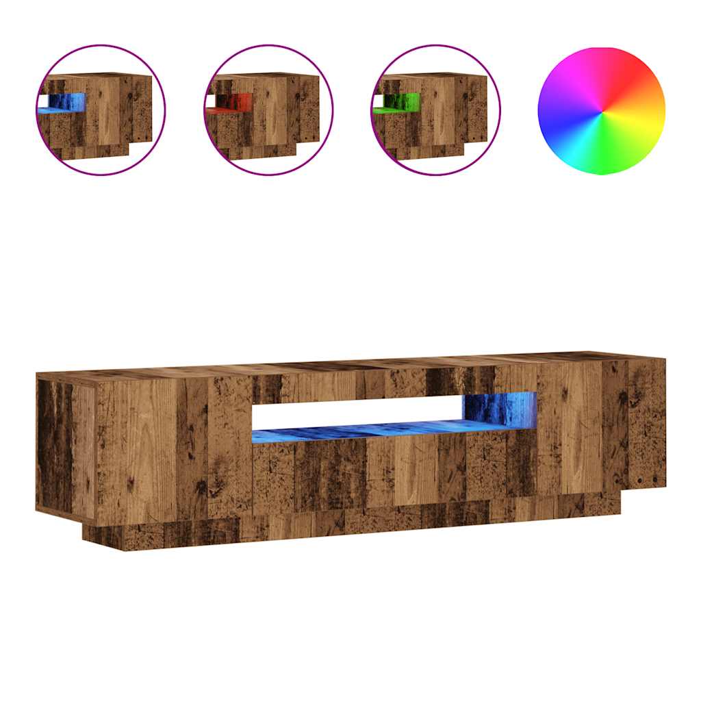 Tv-Benk Med Led-Lys Gammelt Tre 160X35X40 Cm Konstruert Tre