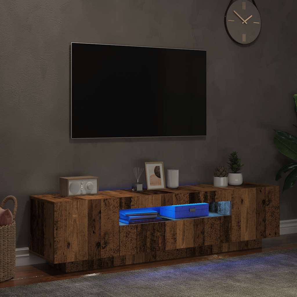 Tv-Benk Med Led-Lys Gammelt Tre 160X35X40 Cm Konstruert Tre