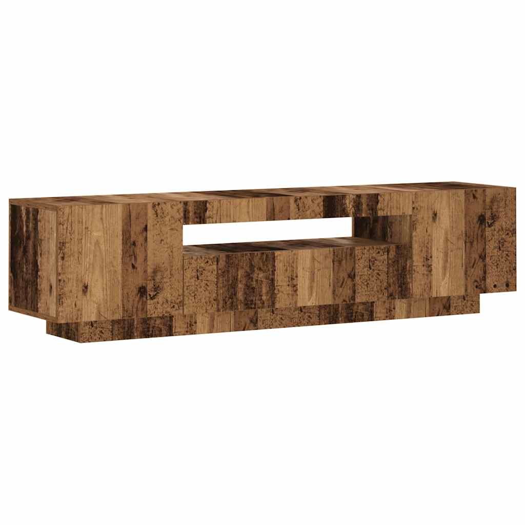 Tv-Benk Med Led-Lys Gammelt Tre 160X35X40 Cm Konstruert Tre