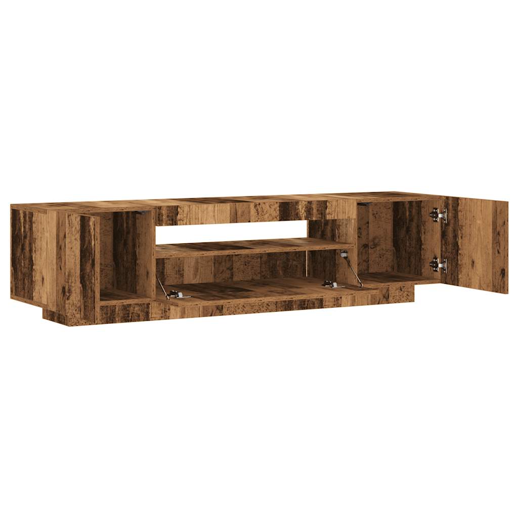 Tv-Benk Med Led-Lys Gammelt Tre 160X35X40 Cm Konstruert Tre