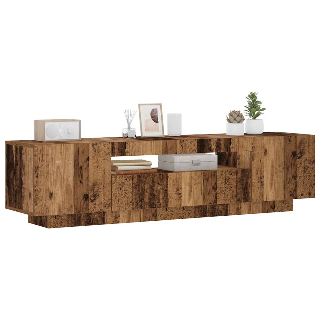 Tv-Benk Med Led-Lys Gammelt Tre 160X35X40 Cm Konstruert Tre