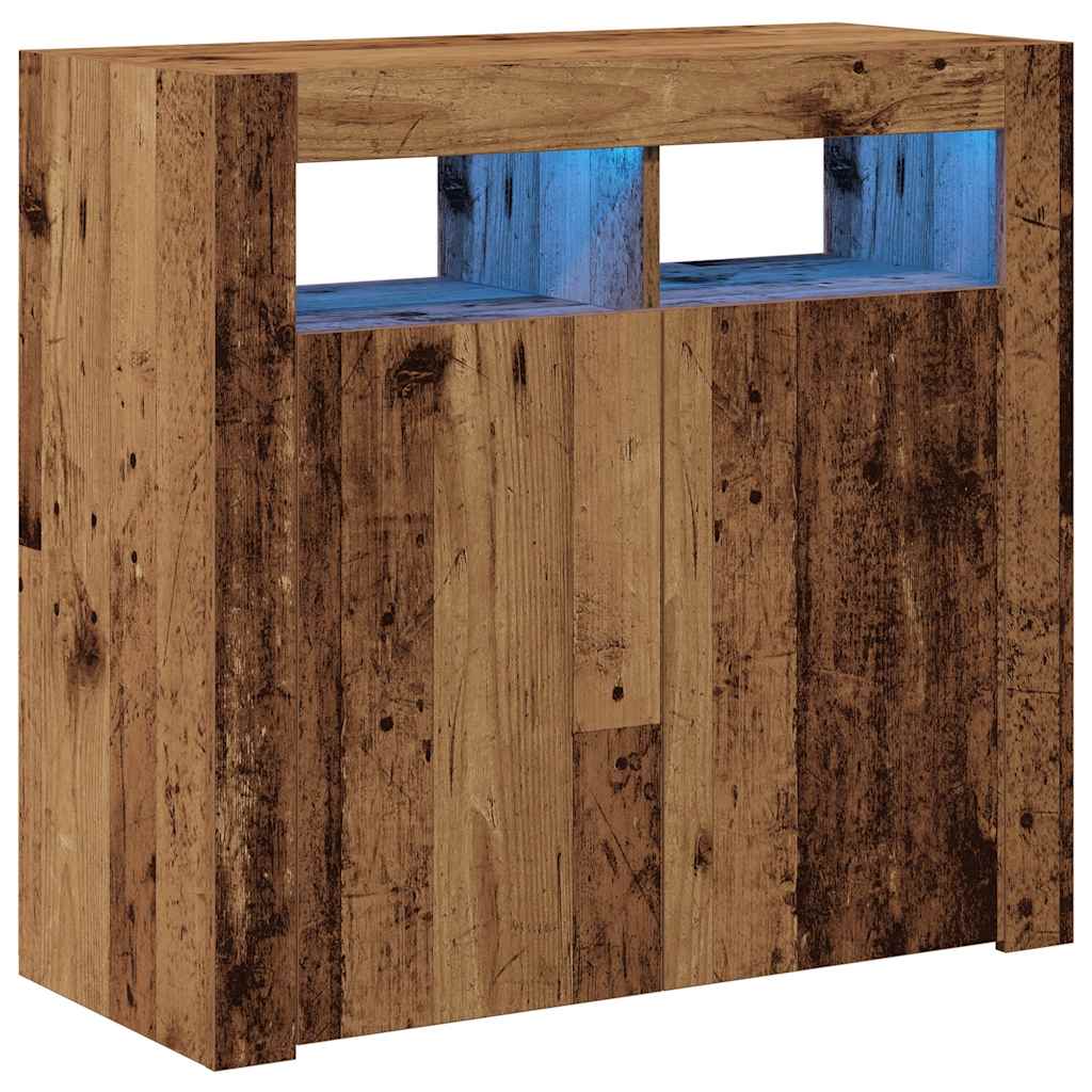 Skjenk Med Led-Lys Gammelt Tre 80X35X75 Cm Konstruert Tre