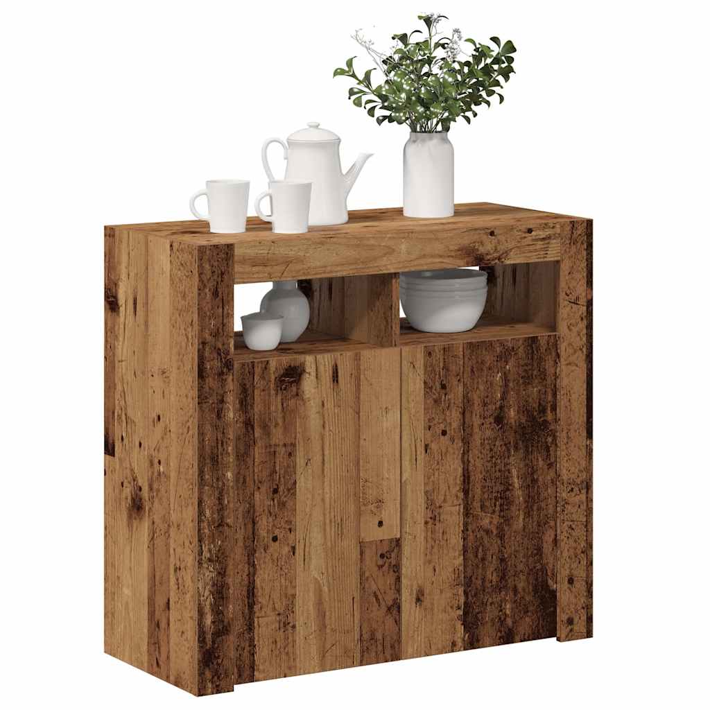 Skjenk Med Led-Lys Gammelt Tre 80X35X75 Cm Konstruert Tre