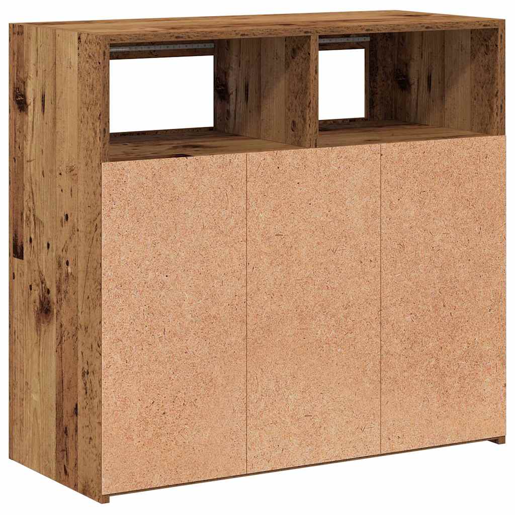 Skjenk Med Led-Lys Gammelt Tre 80X35X75 Cm Konstruert Tre