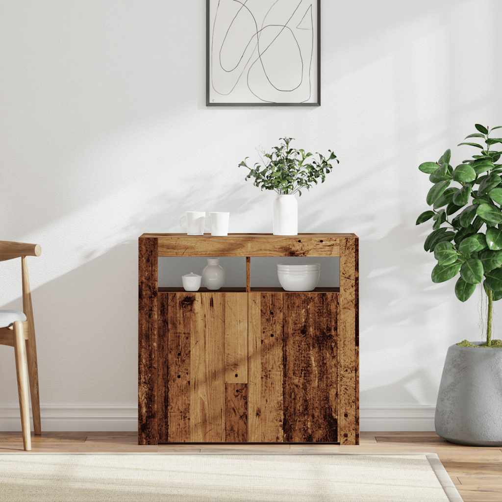 Skjenk Med Led-Lys Gammelt Tre 80X35X75 Cm Konstruert Tre