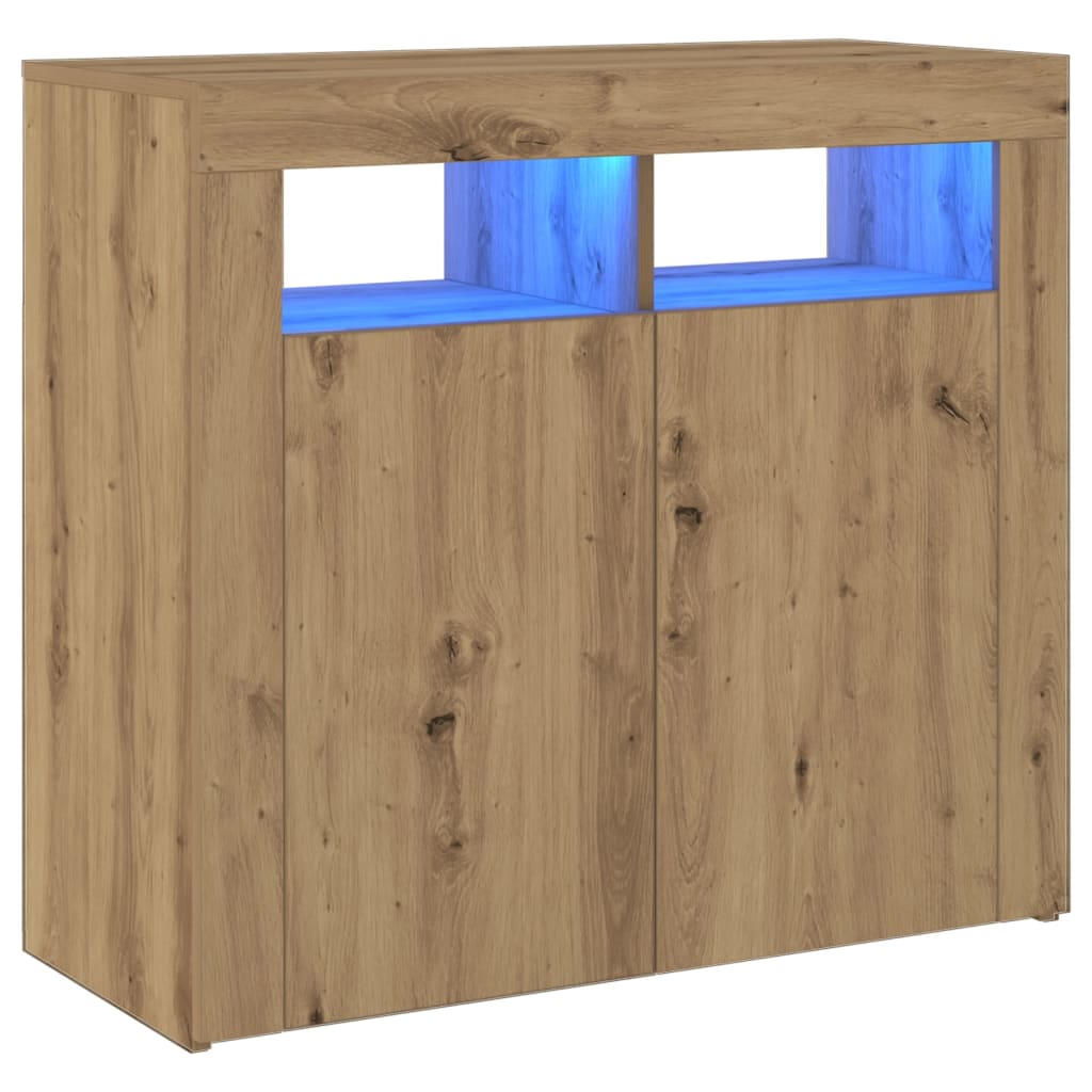 Skjenk Med Led-Lys Artisan Eik 80X35X75 Cm Konstruert Tre