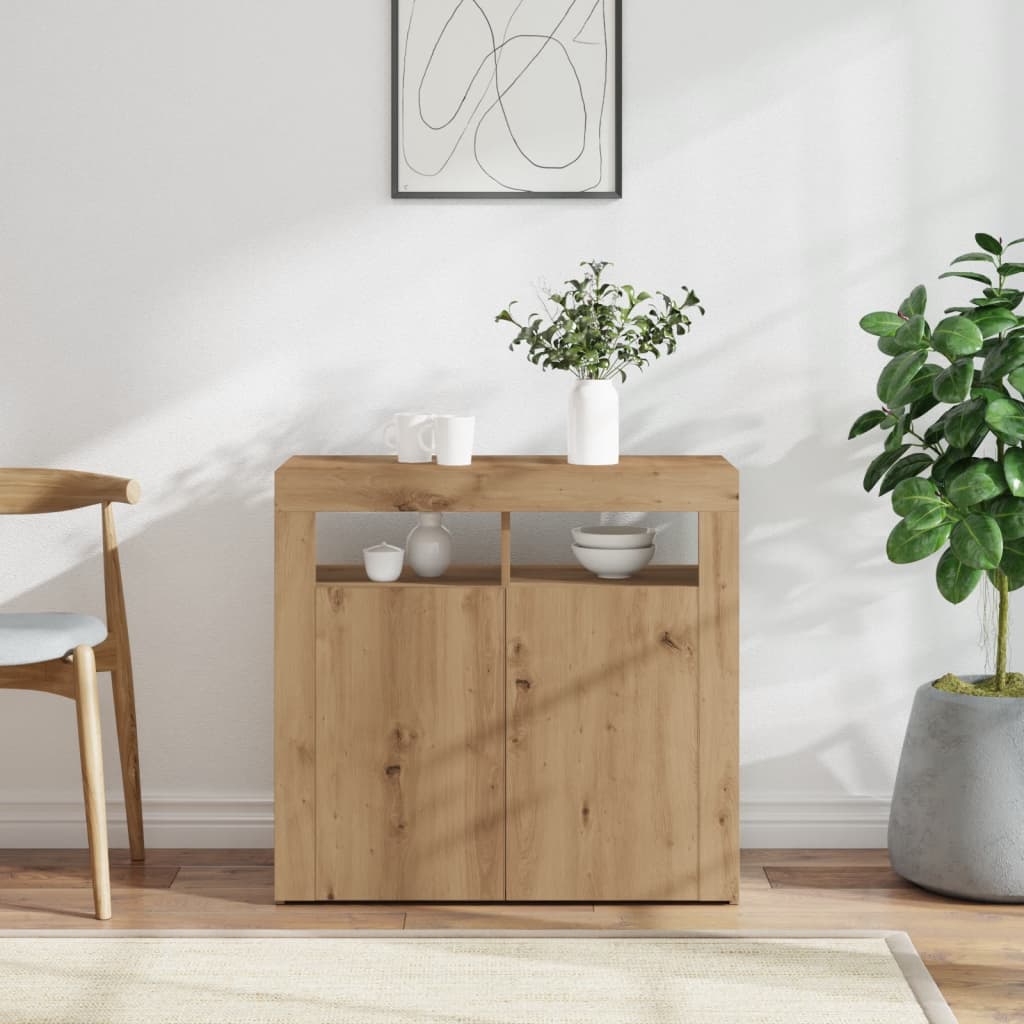 Skjenk Med Led-Lys Artisan Eik 80X35X75 Cm Konstruert Tre