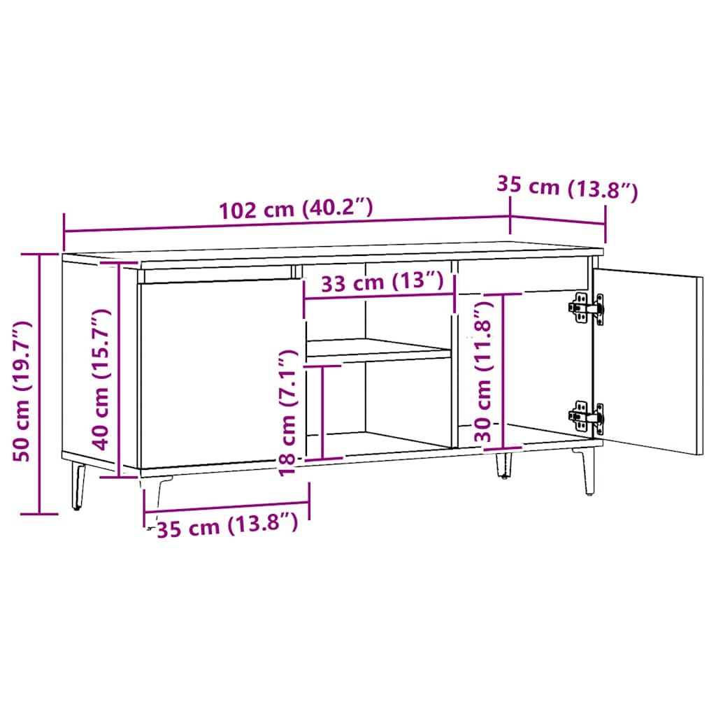 Tv-Benk Artisan Eik 102X35X50 Cm Konstruert Tre