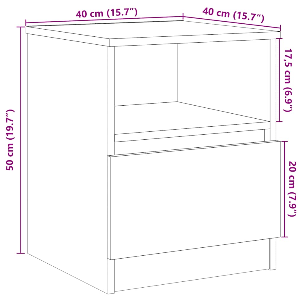 Nattbord Gammelt Tre 40X40X50 Cm Konstruert Tre