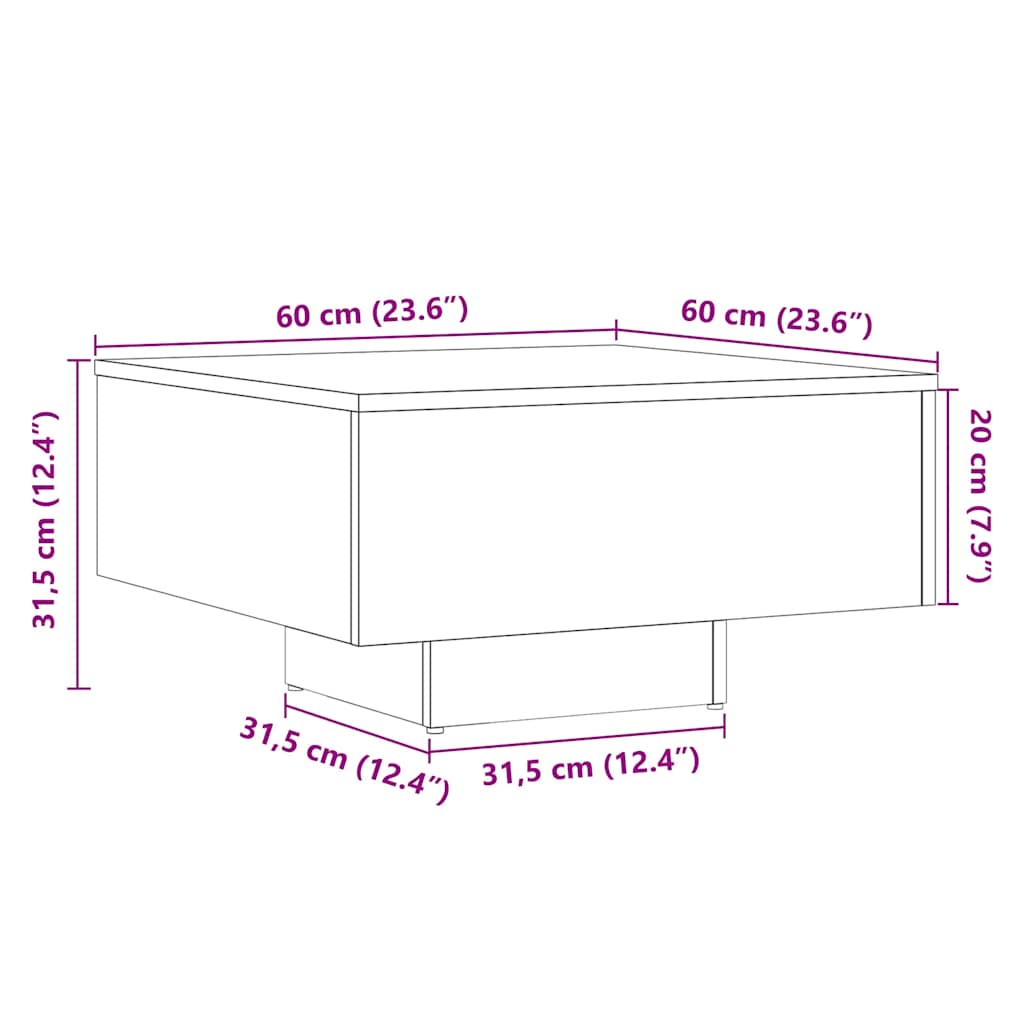 Salongbord Artisan Eik 60X60X31,5 Cm Konstruert Tre